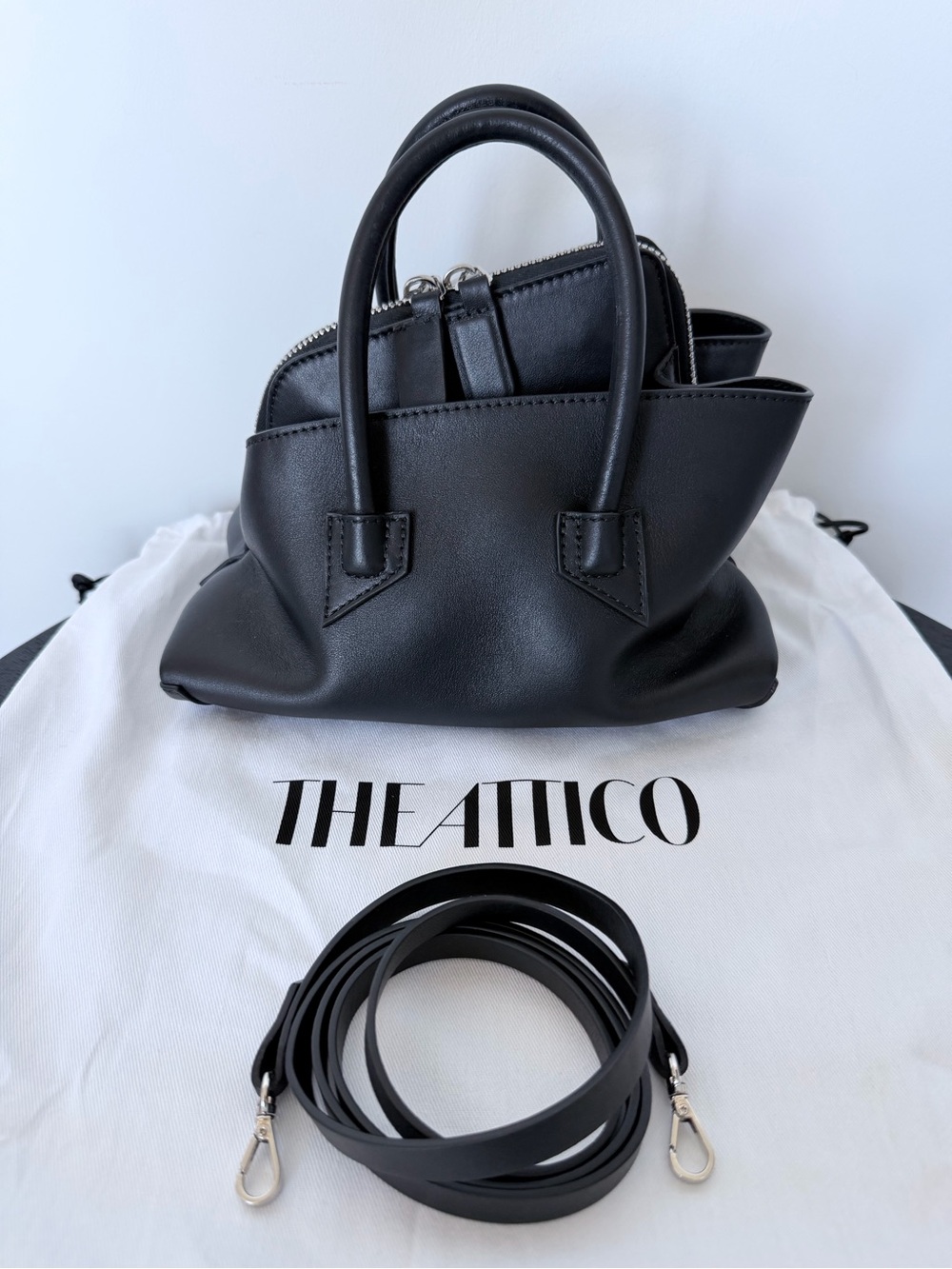 THE ATTICO La Passeggiata Mini Black Satchel Top Handle Bag w/ Detachable Strap